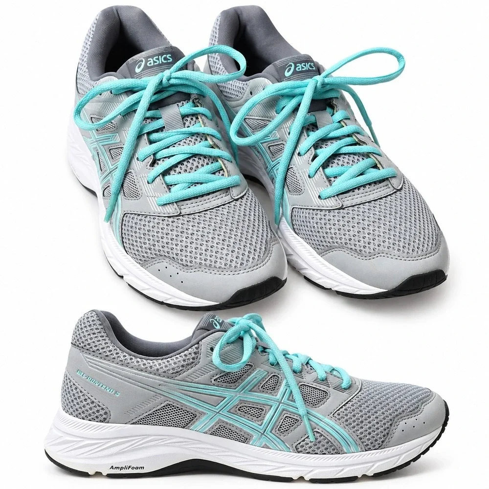 ASICS Gel-Contend 5 Running Sneaker Womens Sz 8.5W Grey Teal Mesh Athleisure GUC